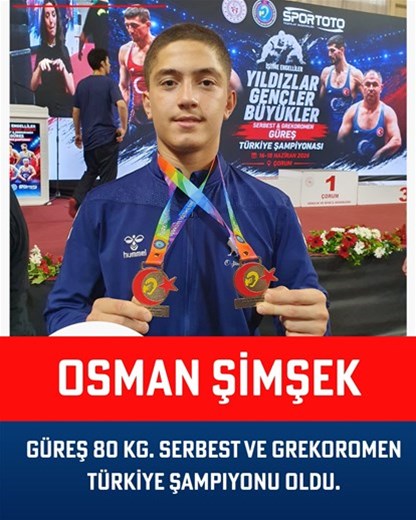 DENİZLİLİ GÜREŞÇİ OSMAN ŞİMŞEK’TEN ÇİFTE ŞAMPİYONLUK